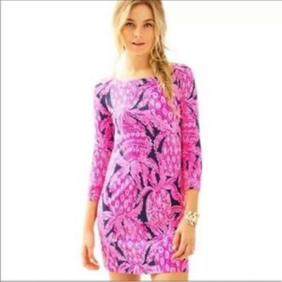 Lilly Pulitzer Sophie Dress 3/4 Sleeves Bright Pink & Navy in Coco Safari Sz Sml - Picture 15 of 15
